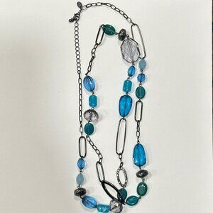 Lia Sophia MERIDIAN Aqua, Blue & Grey on Hematite Necklace